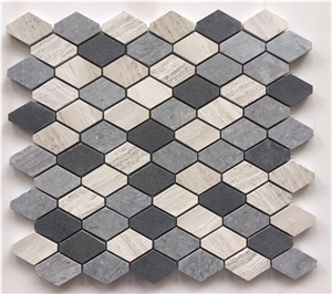 Chinese Wooden Marble Polished Diamond Design Mosaic Floor Tiles
