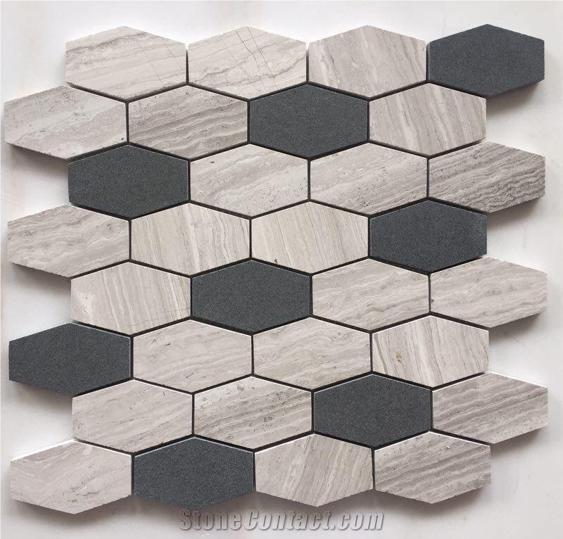 Chinese Wooden Marble Polished Diamond Design Mosaic Floor Tiles