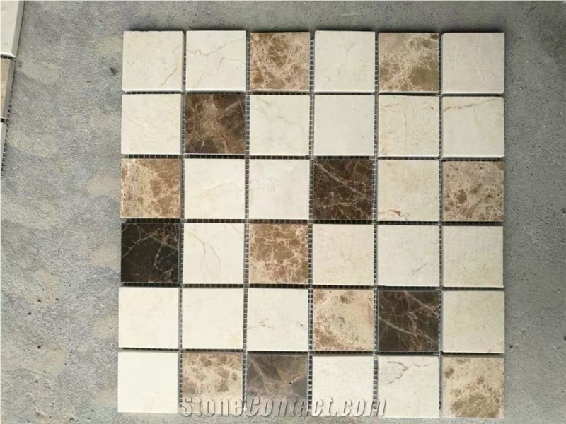 Crema Marfil with Emperador Marble Classic Mosaic Tile for Kitchen
