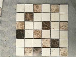 Crema Marfil with Emperador Marble Classic Mosaic Tile for Kitchen