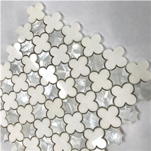 Crystal White Marble+Mother Of Pearl Shell Mosaic Design for Kitchen