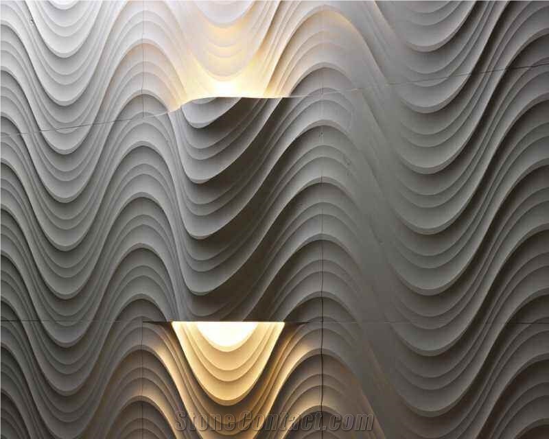 Custom Design 3d Marble Stone Panel for Wall Wave Carving Panel 3d