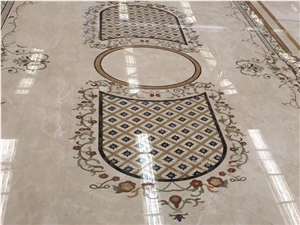 Custom Design Marble Carpet Meddalions Marble Waterjet Floor Pattern