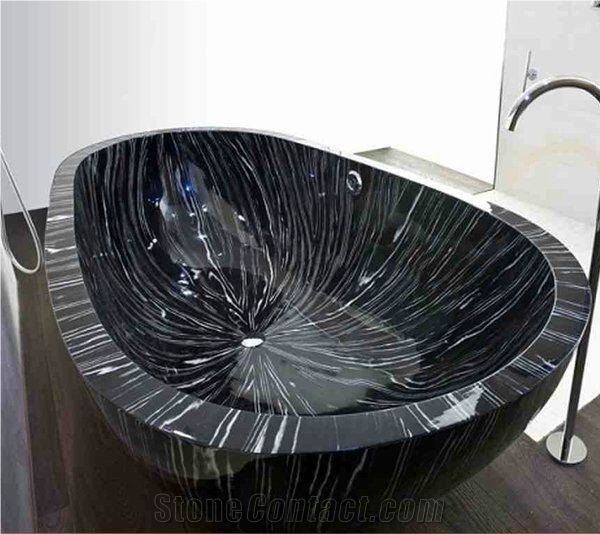 Custom Oval Marble Bathtub Black Oracle Freestanding Bathtub for Hotel
