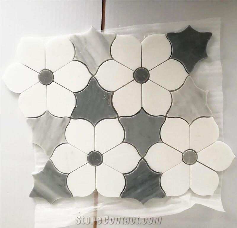 Flower Style Marble Mosaic Tile Polished White&Grey Marble Mosaics