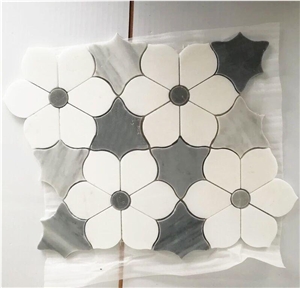 Flower Style Marble Mosaic Tile Polished White&Grey Marble Mosaics