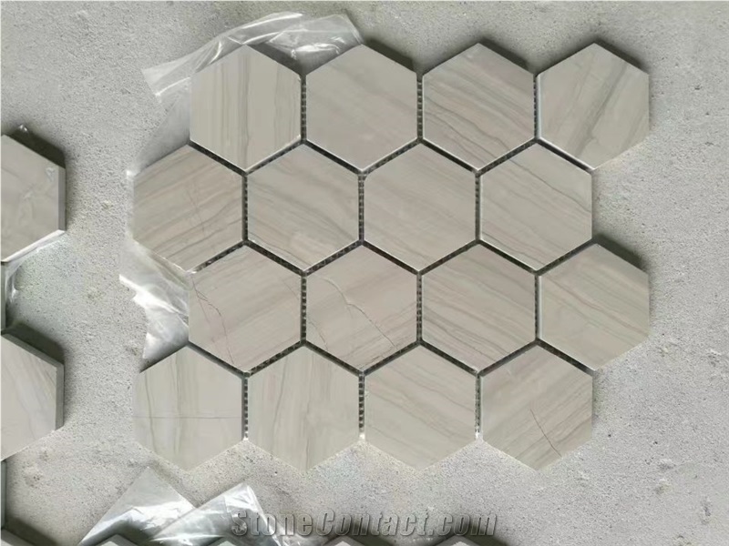 Grey Wood Vein Marble Mosaic,Basketweave Mosaic for Kitchen&Bathroom