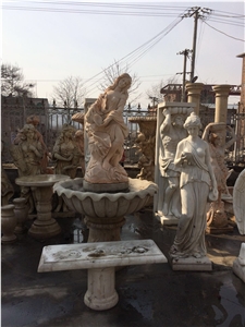 Hand Carved Beige Marble Human Sculptured Stone Garden Fountain
