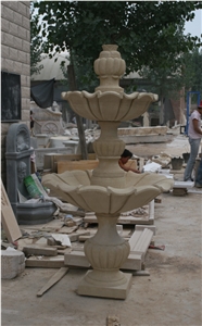 Hand Carved Beige Marble Human Sculptured Stone Garden Fountain