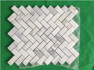 Herringbone Carrara White Marble Mosaic Pattern for Kitchen