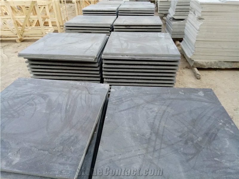 Honed Sky Blue Stone Wall Tiles Blue Lime Stone Covering for Wall