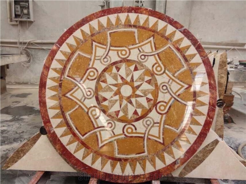 Marble Waterjet Medallion Rosso Verona Outer Circle Round Medallion