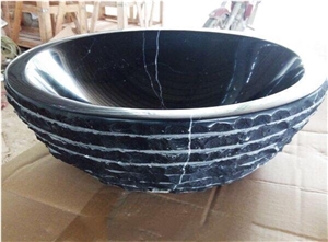 Natural Nero Marquine Marble Sink,Black Marble Wash Bowls Round Basins