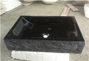 Nero Marquina Vessel Sink,Black Marble Rectangle Basin for Bathroom