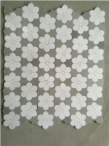Polished Marble Mosaics Tiles,White and Gery Marble Flower Pattern