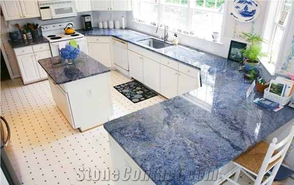 Prefabricated Brazil Azul Bahia Polished Granite Kitchen Tops