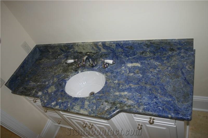 Prefabricated Brazil Blue Bahia Granite Bathroom Vanity Tops From