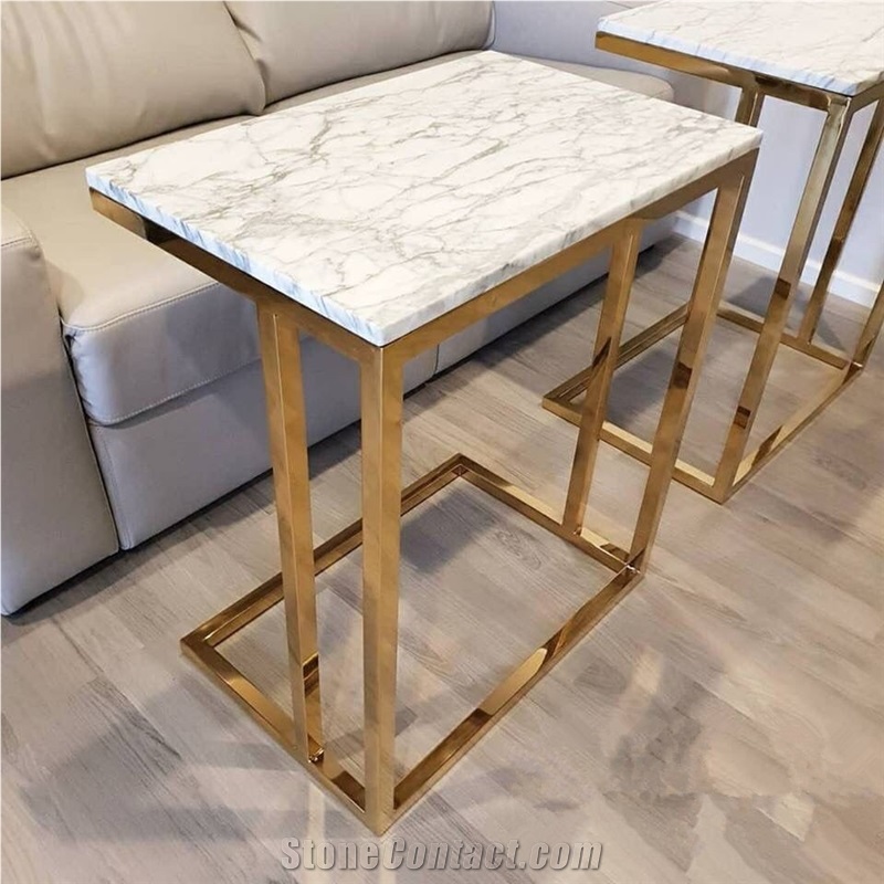 Rectangle Exquisite White Carrara Marble Table Top Coffee Table