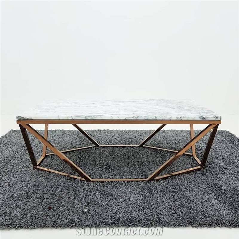 Rectangle Exquisite White Carrara Marble Table Top Coffee Table