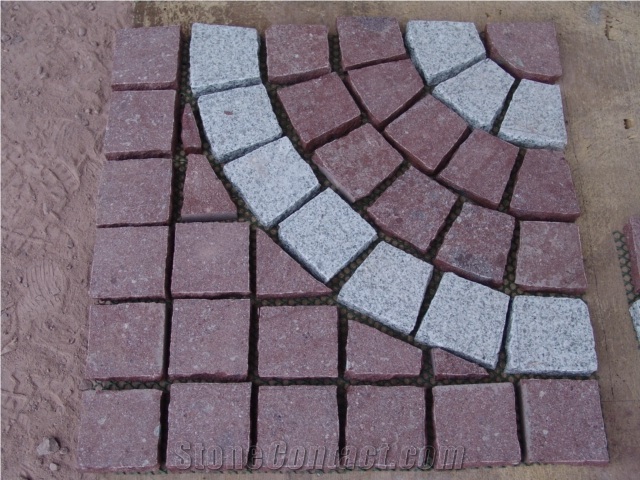 Red Granite Cobble Cube Flooring Flagstone Paver Driveway Patio
