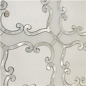 Water Jet Mosaic Pattern, White with Grey Marble Mosaic Design