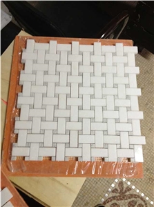 White Marble Basket Weave Mosaic Tiles,Polished Basketweave Mosaic
