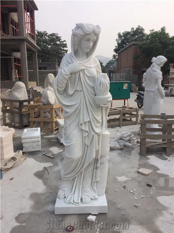 White Marble Stone Woman Statue Handcarved Human Landscape Sculpture