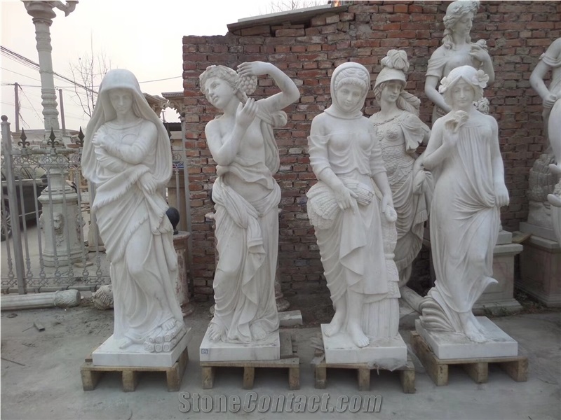 White Marble Stone Woman Statue Handcarved Human Landscape Sculpture