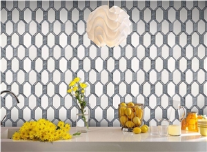 White Mixed with Grey Marble Hexagon Backsplash Mosaic Tiles