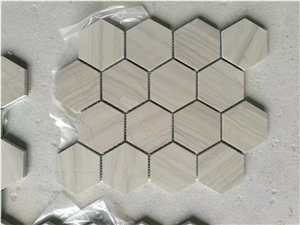 Wooden Gray Grain Polished Marble Mosaic,Nature Marble Hexagon Mosaics