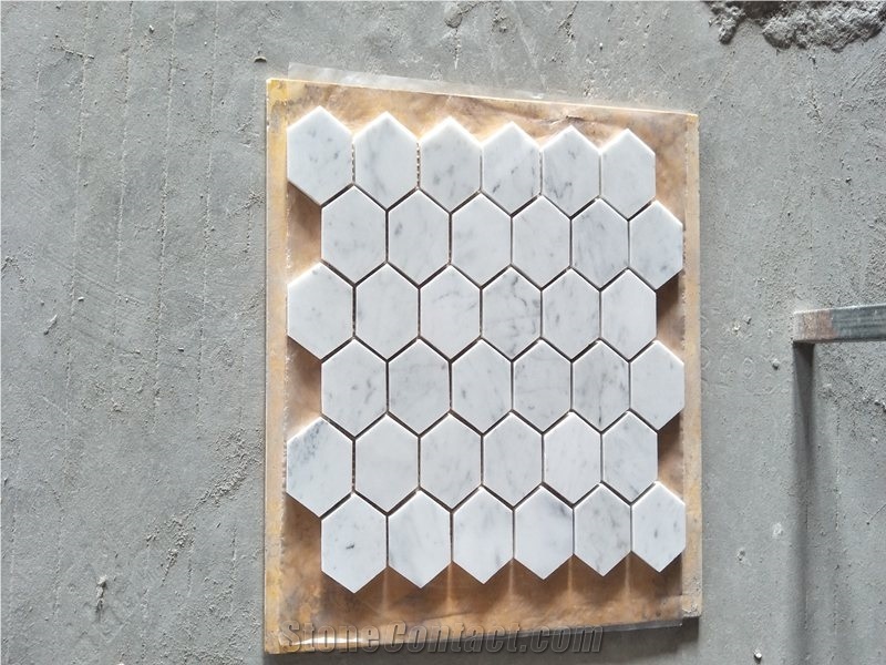 Bianco Carrara White Marble Hexagon Mosaic Tiles Bathroom Wall