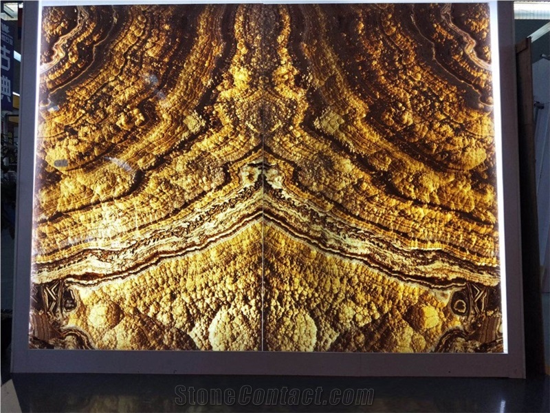 Bookmatched Light through Onyx Wall Background Covering Tiles