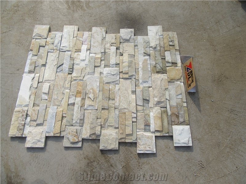 Chinese Natural Split Wooden Yellow Slate Culture Stone Wall Cladding