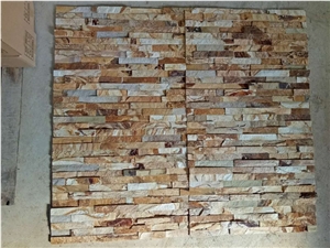 Golden Wooden Slate Split Cultured Stone Feature Wall Cladding Decor