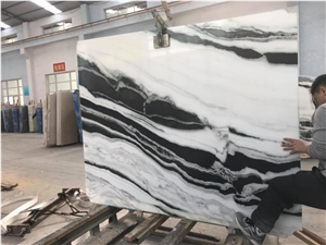 Polished Surface Bookmatched Design China Panda White Marble Big Slabs
