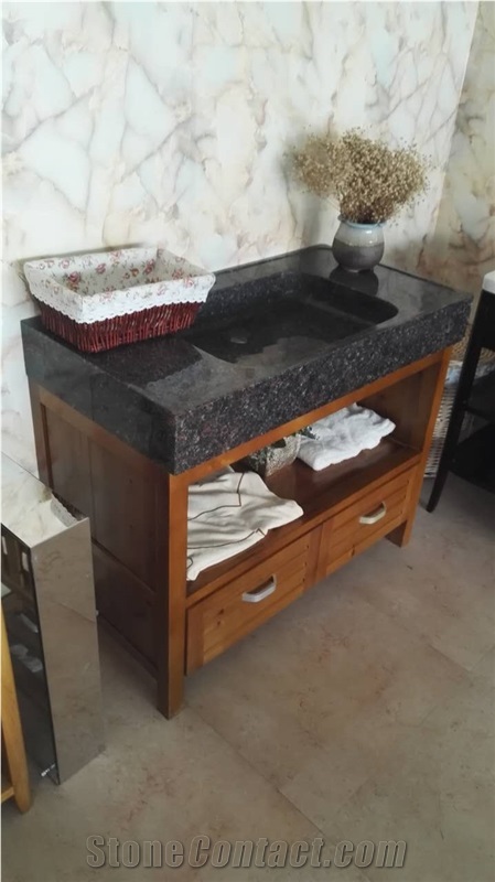 Marble Sink with Wood Vanity Cabinet