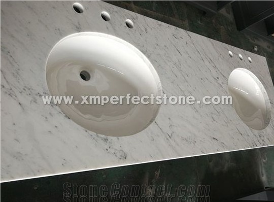 Carrara Marble Double Sink Bathroom Vanity Top/Mable Countertops