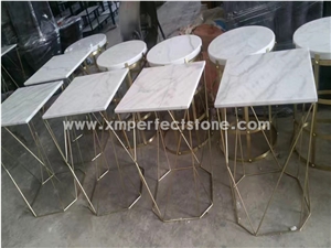 Cheap Guangxi White Marble Table Tops with Stainless Steel Base