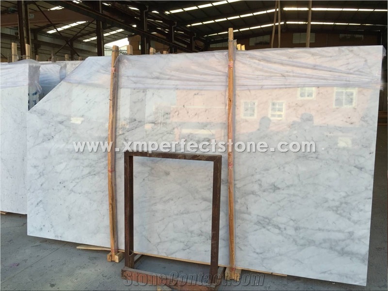 Polished China Bianco Carrara White Marble Slabs,Machine Cutting