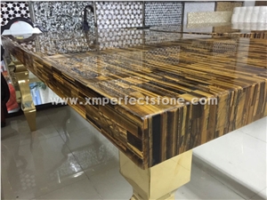 Semi Precious Stone Reception Counter,Yellow Tiger Eyes Table Top