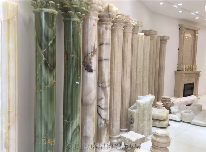 Polished White Marble Hollow Roman Column Beige Pillar Pedestal