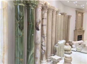Polished White Marble Hollow Roman Column Beige Pillar Pedestal