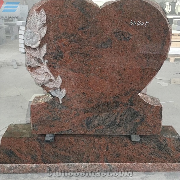 Aurora Granite Singel Heart Monument with Rose Flower Carved