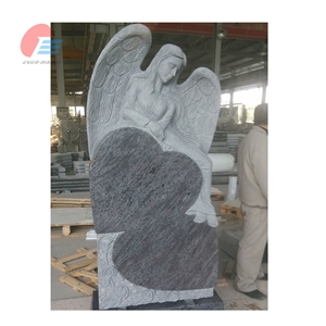 Bahama Blue Granite Double Heart Angel Monument with Rose Carving