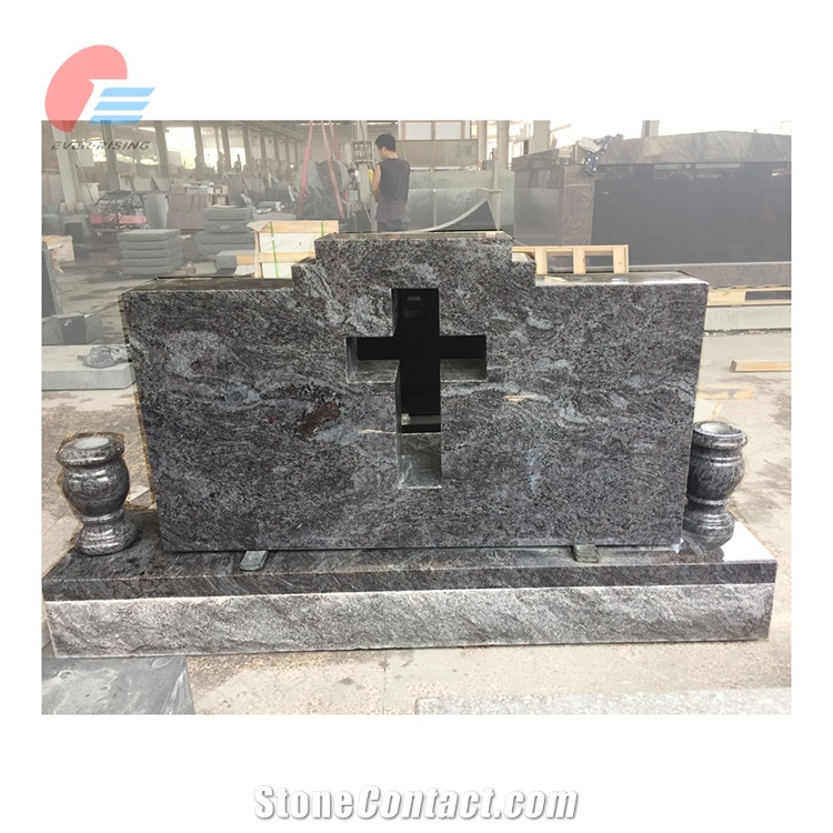 Bahama Blue Granite Monument with Cross Cut Out