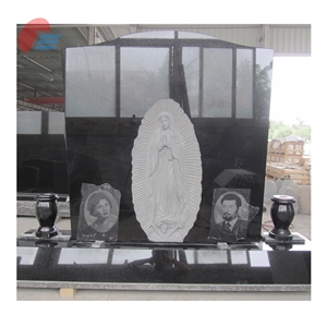 China Jet Black Granite Angel Monument with Laser Human Sandblasetd