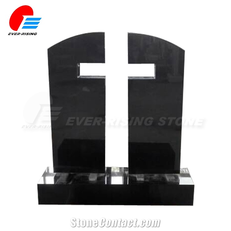 China Shanxi a Black Granite Round Top Monument with Cross Cut Out