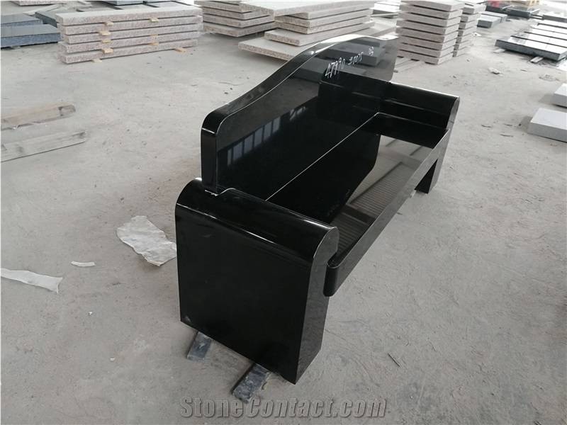 China Shanxi  Black Granite Two Seat Bench With Arm