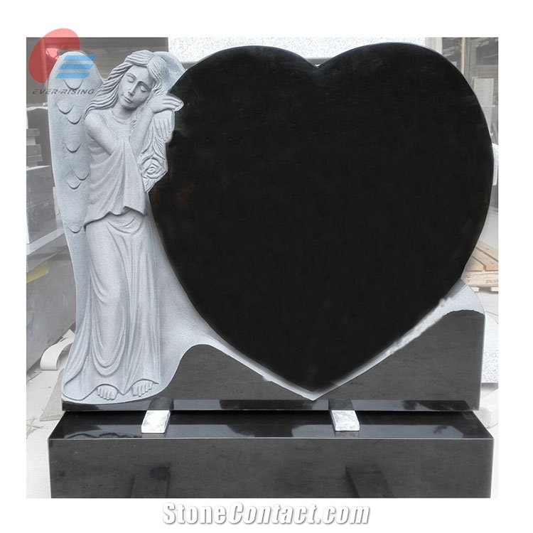 China Shanxi a Jet Black Granite Leaning Angel Heart Monument
