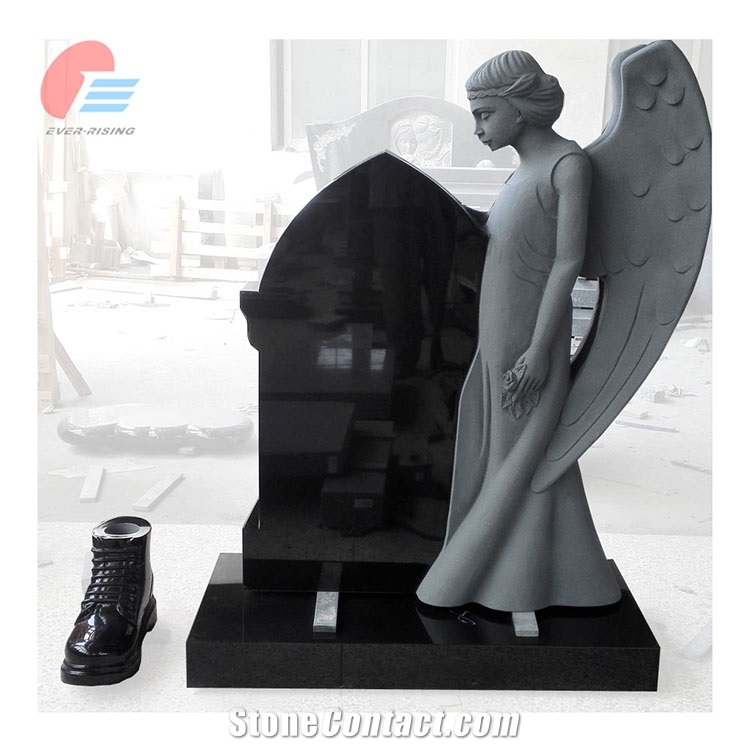 China Jet Black Granite Standing Angel Monument